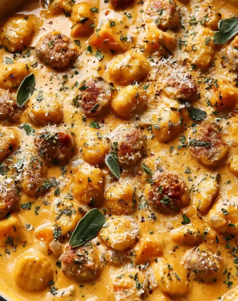Butternut squash sausage gnocchi close up