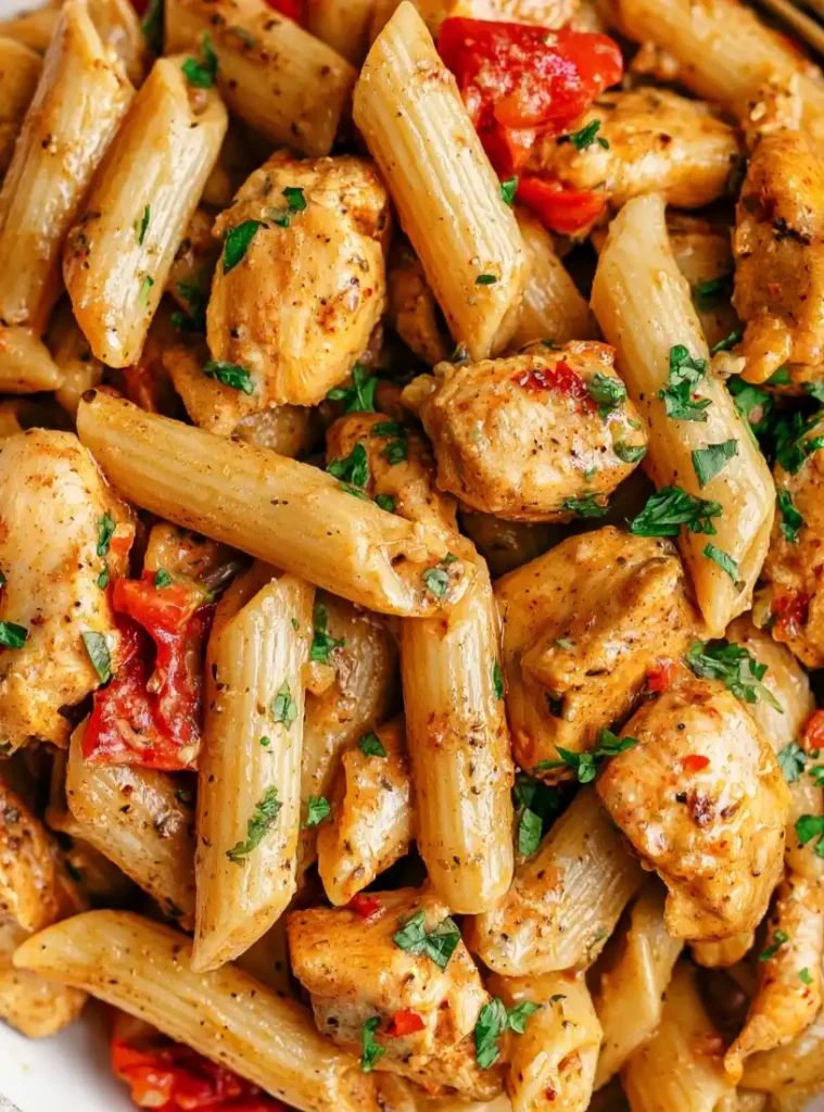 One pot Cajun chicken pasta close up