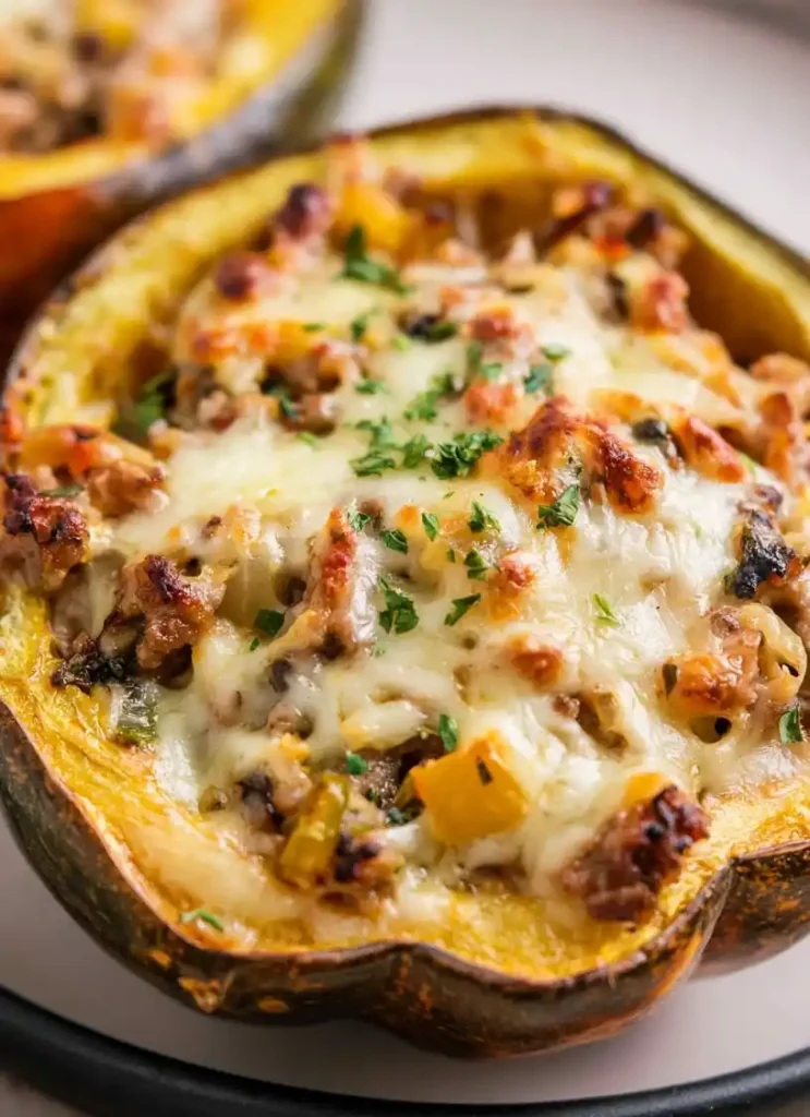 Stuffed Acorn Squash with Ground Beef close up