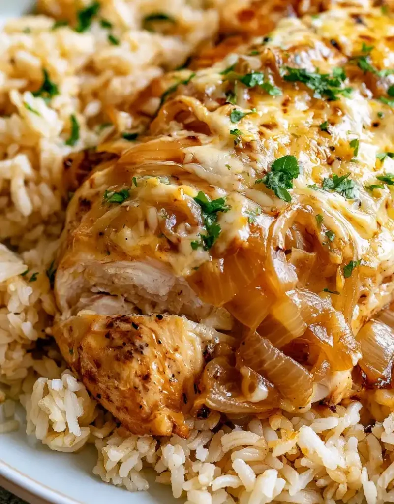 French onion chicken casserole close up